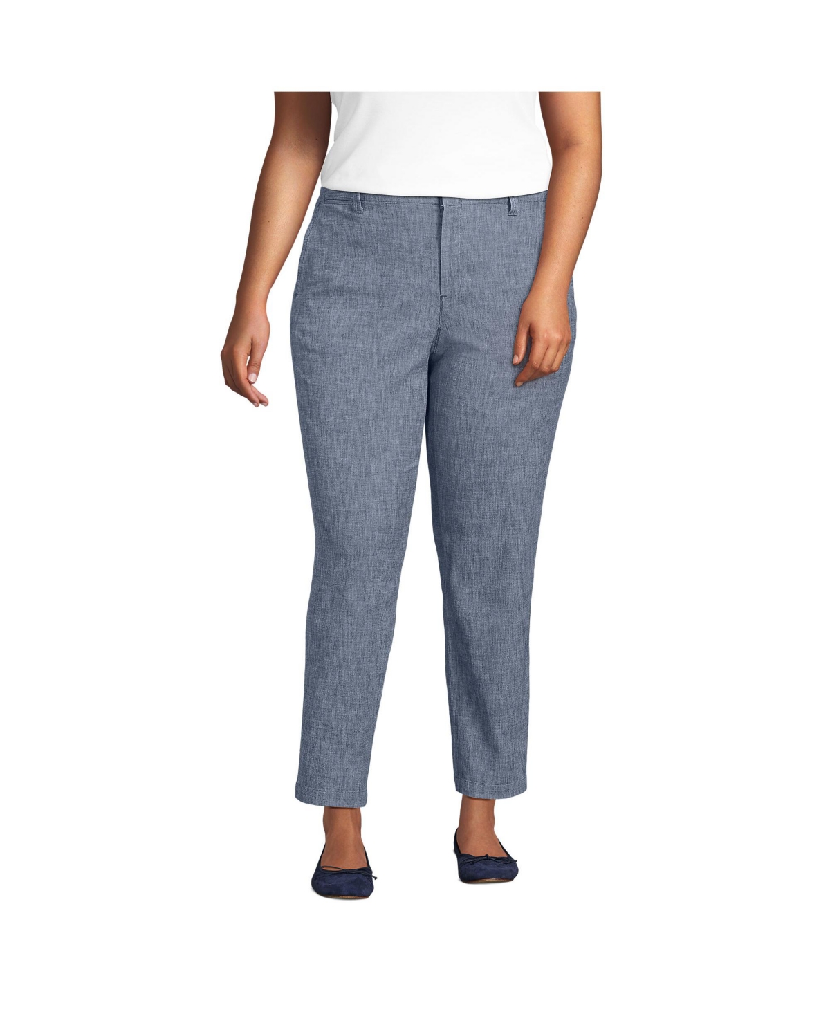 Plus Size Mid Rise Classic Straight Leg Chambray Ankle Pants - Evening sky chambray
