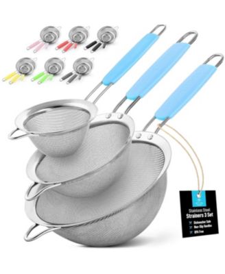 Set of 3 Premium Stainless Steel Fine Mesh Strainer with Non-Slip Handles