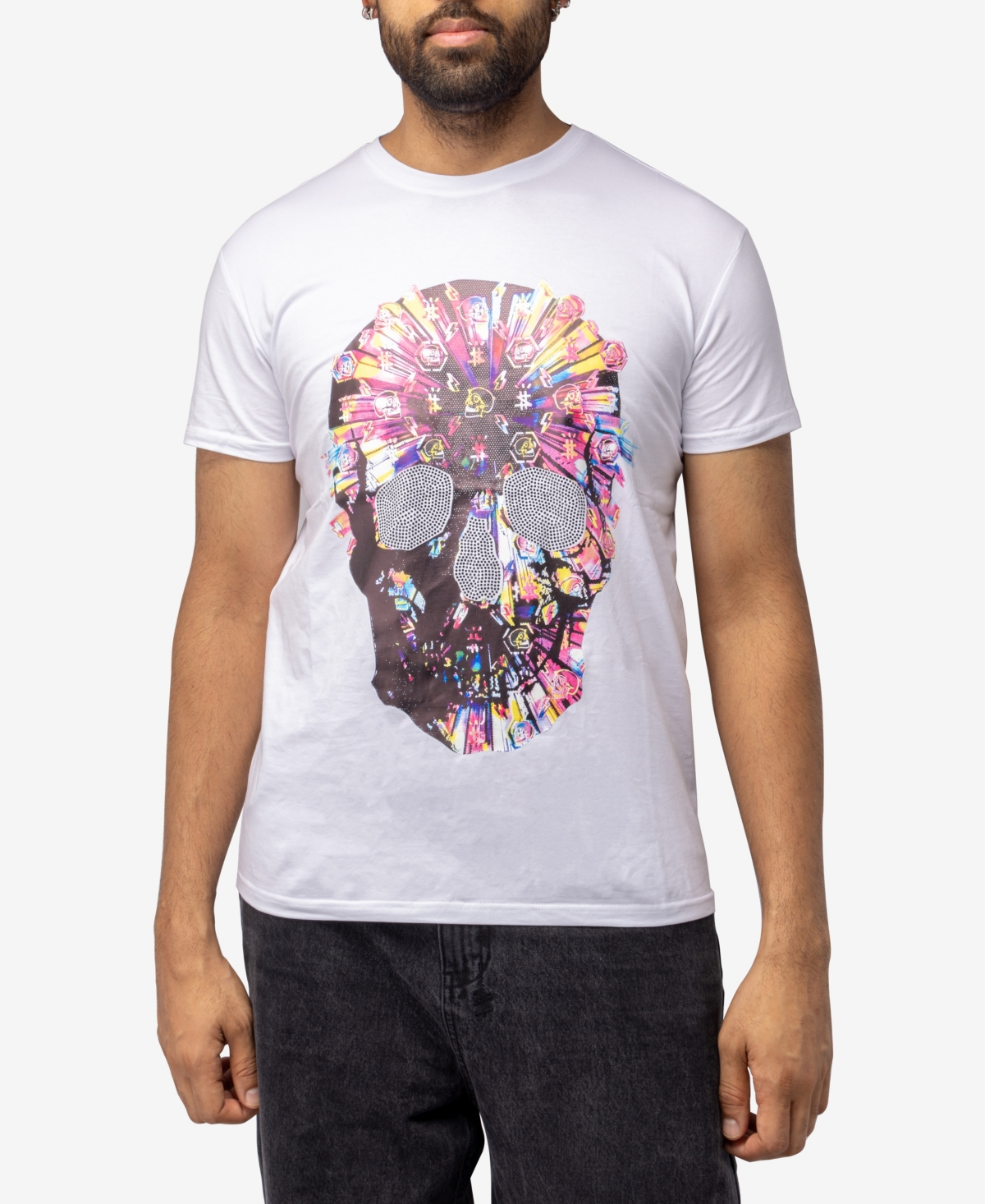 Xray X-Ray Men's Stone Tee Multi Colored Skull With Silver - White