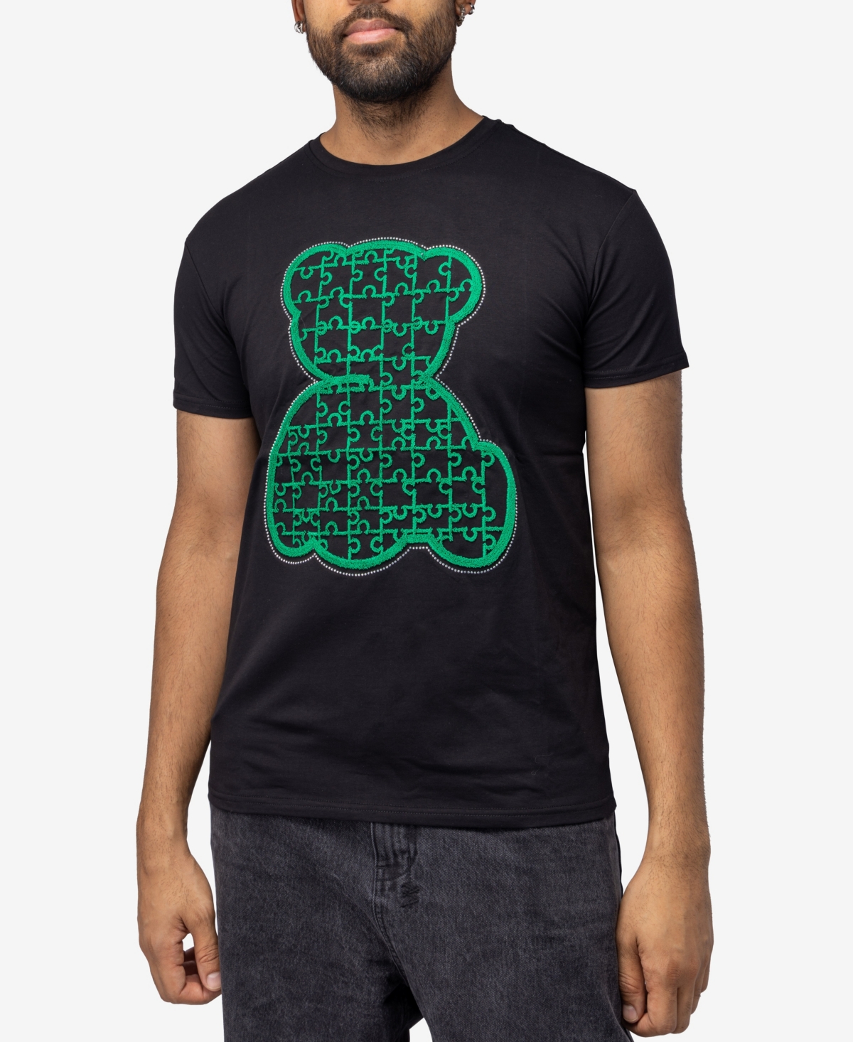 Men's Animal Rhinestone T-shirt - White Guitar Pig