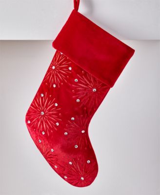 Holiday Lane - Red Floral & Beaded Christmas Stocking
