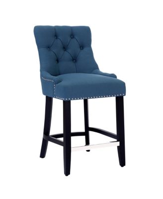 24" Linen Fabric Tufted Buttons Upholstered Wingback Counter Stool