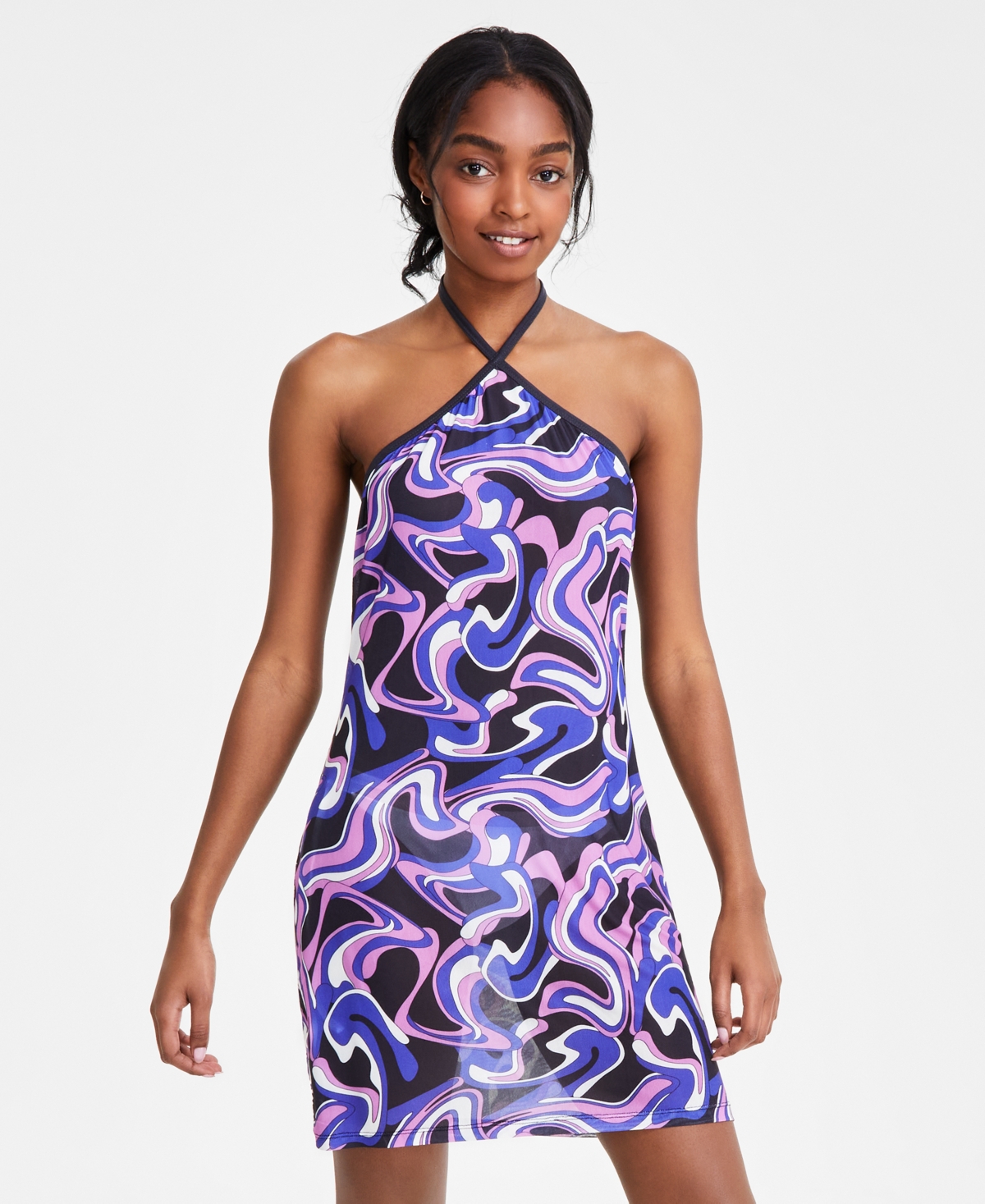 Shop Miken Juniors' High-neck Sleeveless Swim Cover-up, Created For Macy's In Black Violet