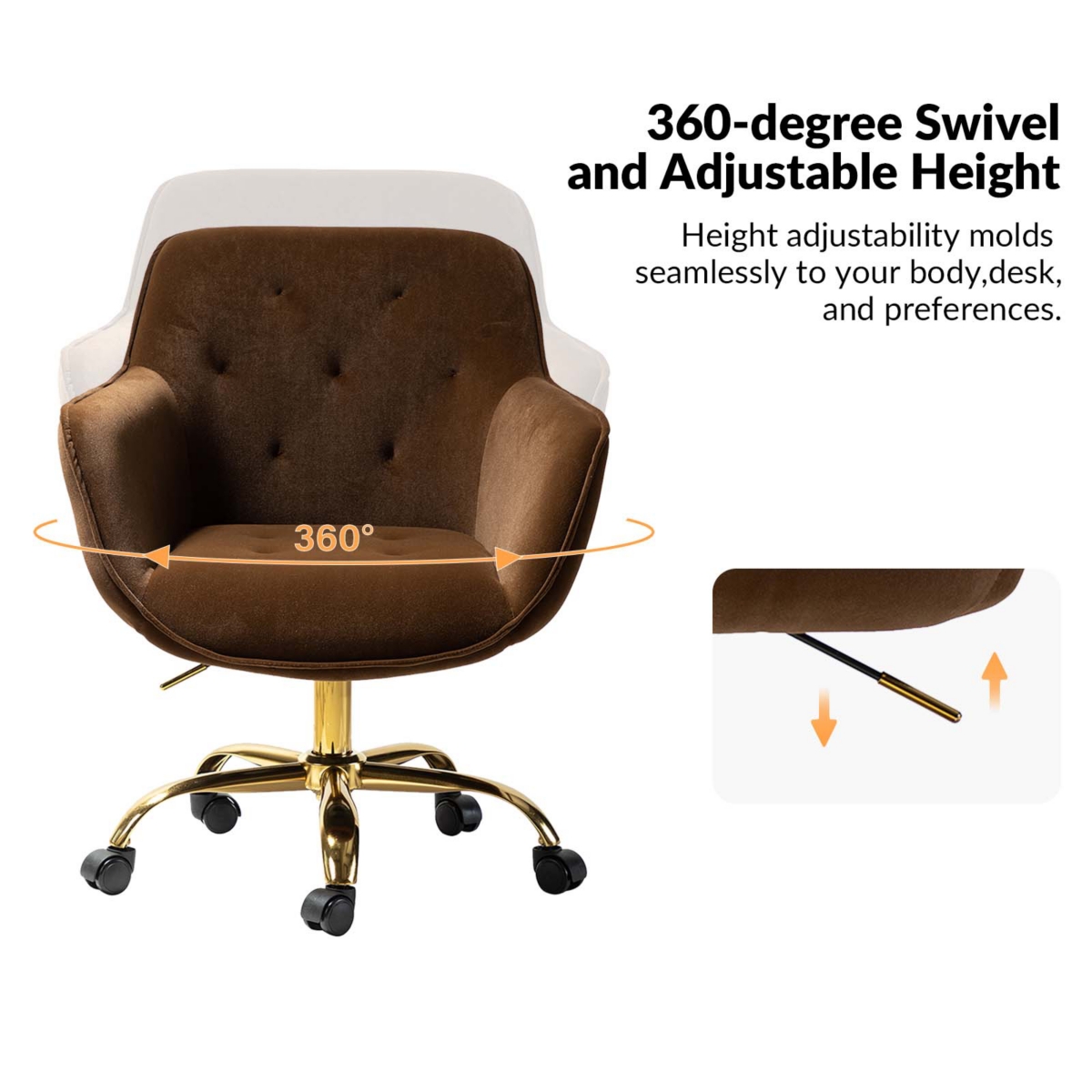 Modern Cute Tufted Office Chair with Gold Base for Living Room, Bedroom