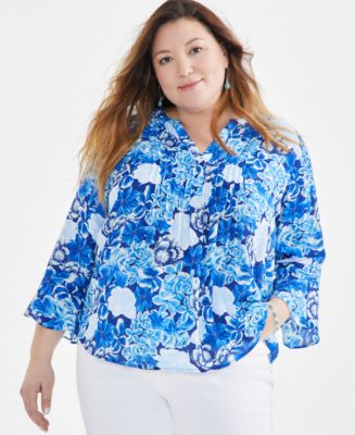 Style & Co Plus Size Printed Pintuck Blouse, Created for