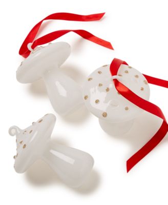 Holiday Lane - Woodland Green Brown And White Glass Mushroom Boxed Ornaments, Set of 3