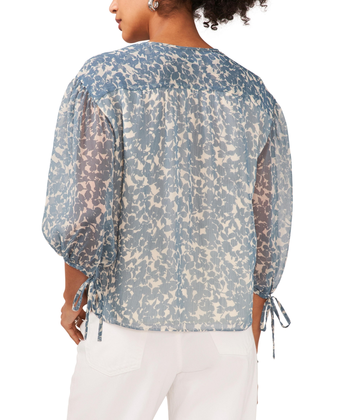 Shop 1.state Women's Printed Pintuck 3/4-sleeve Blouse In Bluestone