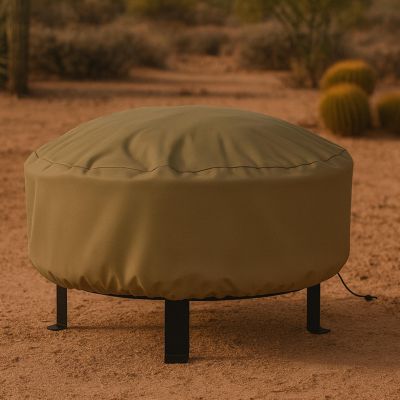 Outdoor Heavy-Duty Weather-Resistant PVC and 300D Polyester Round Fire Pit Cover with Drawstring and Toggle Closure