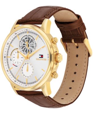 Men's Multifunction Brown Leather Watch 44mm