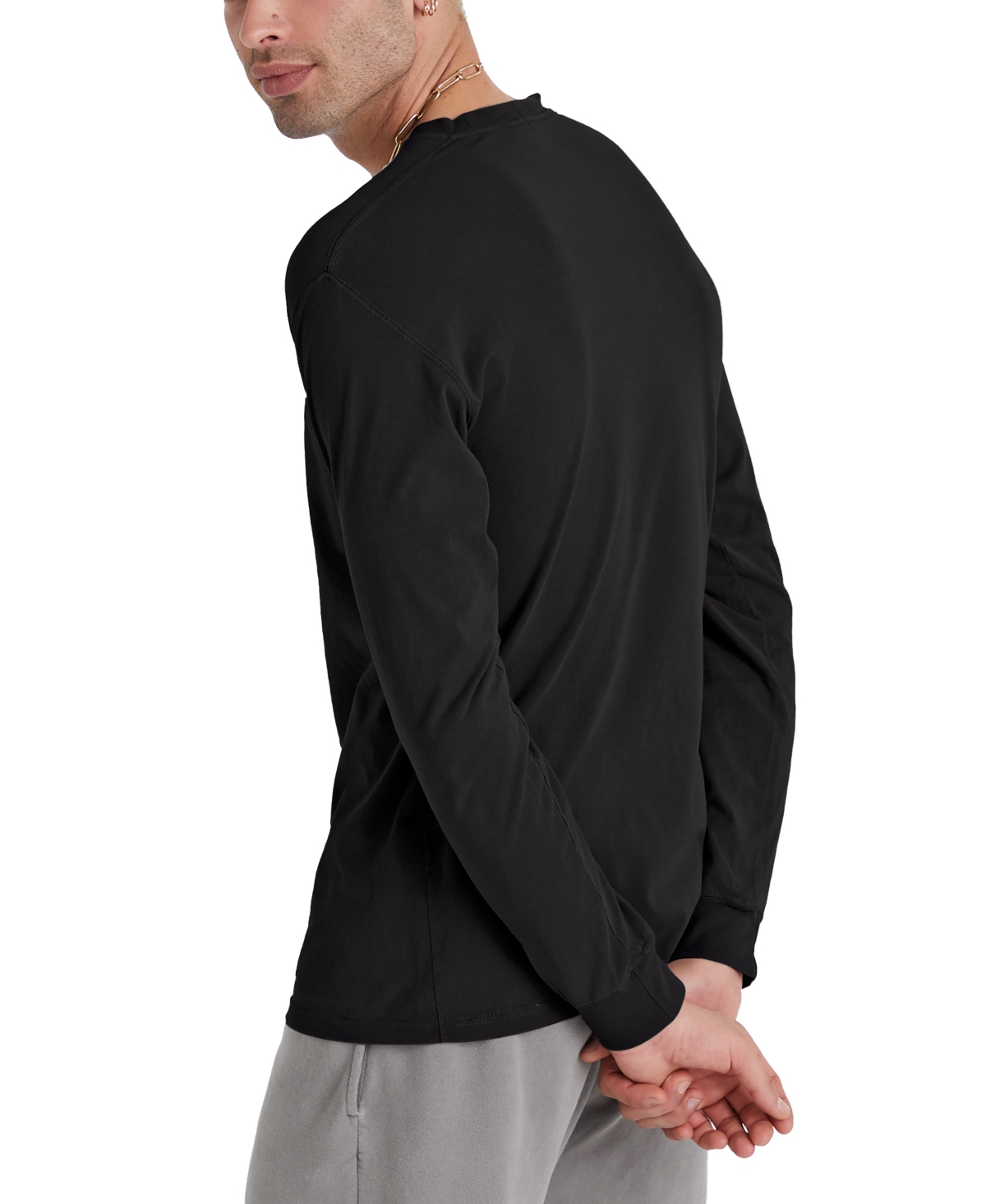 Shop Hanes Unisex Garment Dyed Long Sleeve Cotton T-shirt In Black