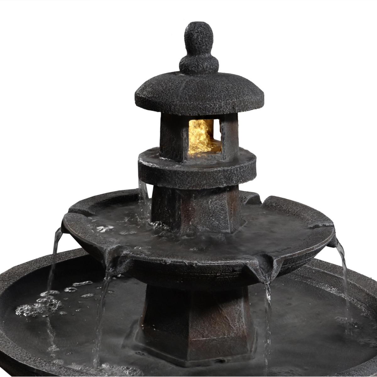 Sunnydaze Decor Pagoda Polyresin Outdoor 2-Tier Water Fountain with Lights