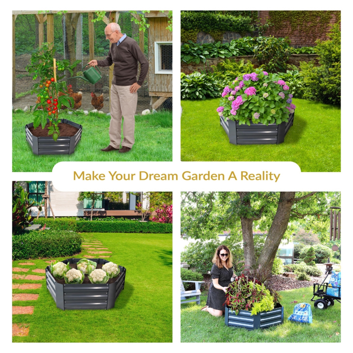Sunnydaze Decor Galvanized Steel Hexagon Raised Garden Bed - - Dark Gray