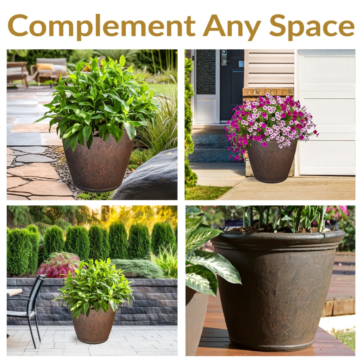 Sunnydaze Decor Anjelica Unbreakable Polyresin Planter - Rust - Set of 4