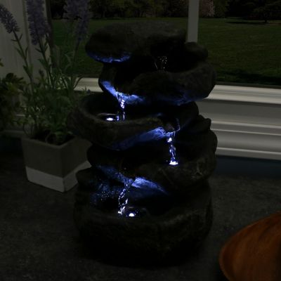 Indoor Home Decorative Relaxing Stacked Rocks Tabletop Water Fountain with LED Lights - 10"