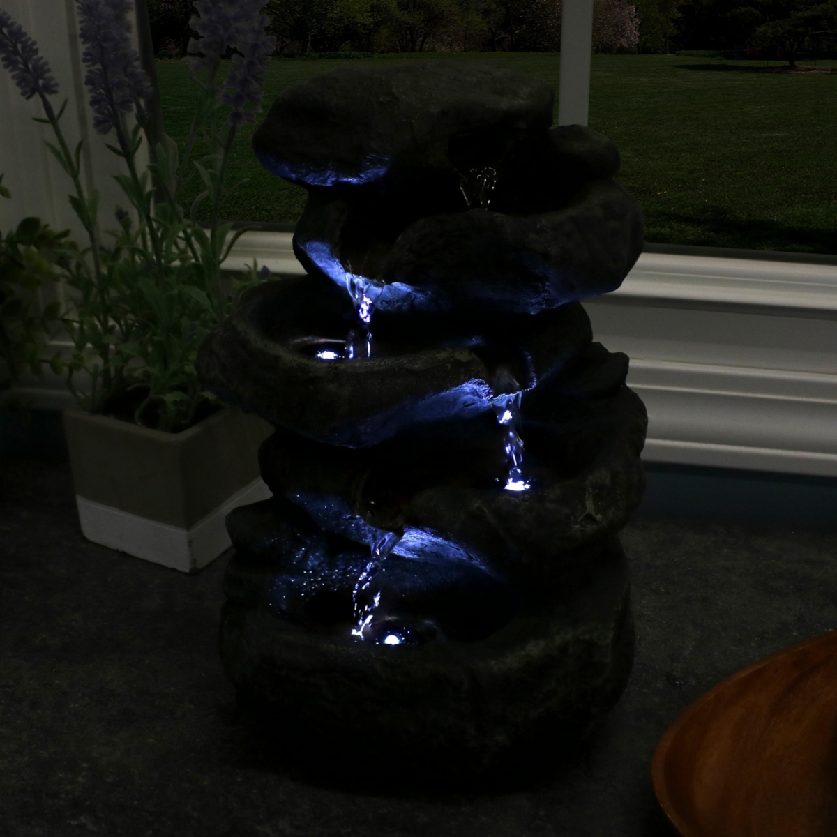Sunnydaze Decor Stacked Rocks Polyresin Indoor Water Fountain with Led -