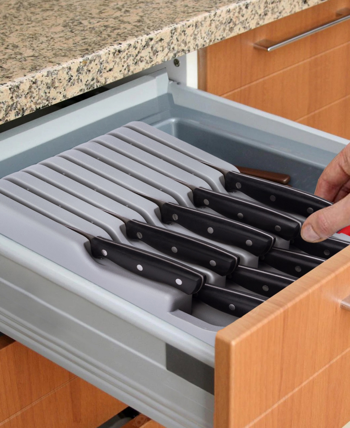 Cheer Collection Kitchen Drawer Knife Organizer In Grey