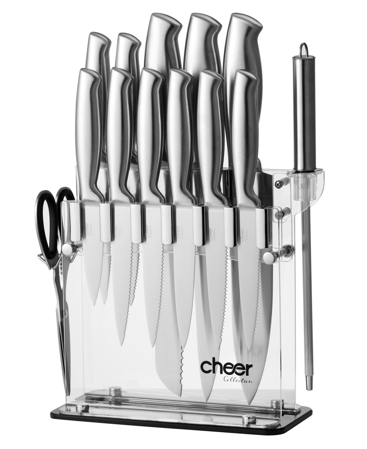 Shop Cheer Collection Stainless Steel Chef Knife Set With Acrylic Stand 14-piece In Silver
