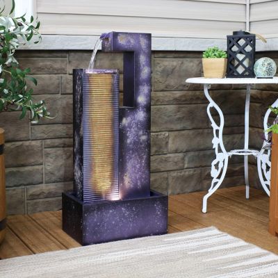 Cascading Tower 32-Inch Outdoor Metal Fountain with LED Lights - Electric Submersible Pump with Adjustable Flow