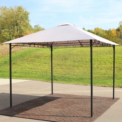 Steel Open Gazebo with Weather-Resistant Polyester Fabric Top and Black Metal Frame for Backyard, Garden, Deck or Patio - 10' x 10' - Gray