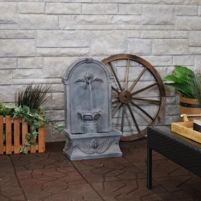 28-Inch Outdoor French-Inspired Flat Back Water Fountain - Glass Fiber Reinforced Concrete Construction