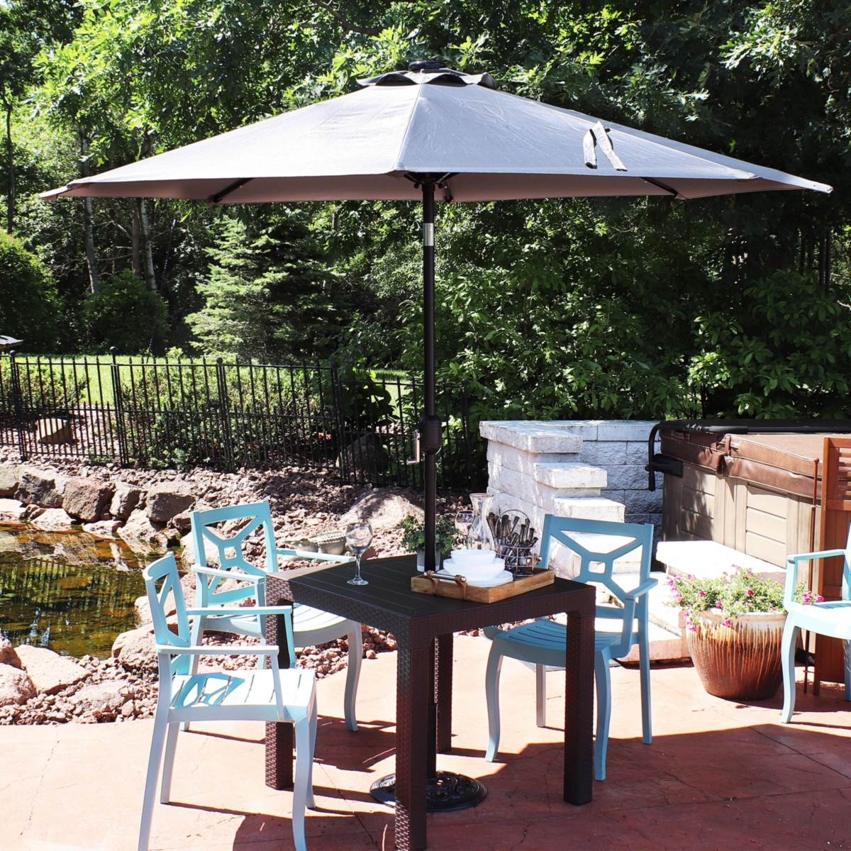 Sunnydaze Decor Solar Aluminum Patio Umbrella with Tilt and Crank - Gray