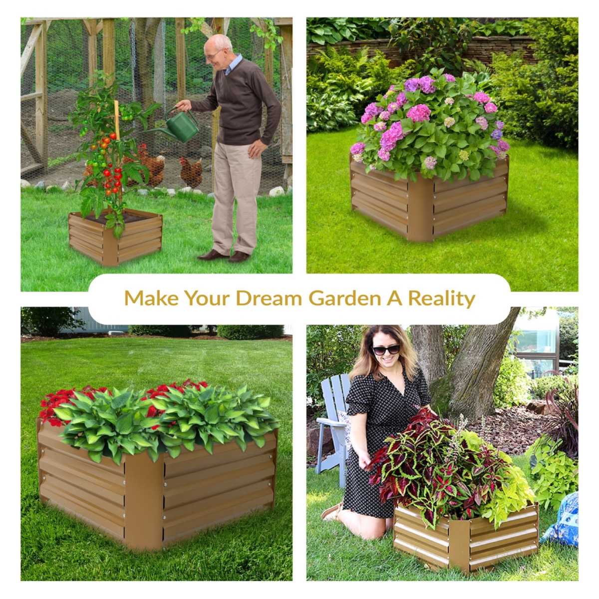 Sunnydaze Decor Galvanized Steel Square Raised Garden Bed - -- Brown
