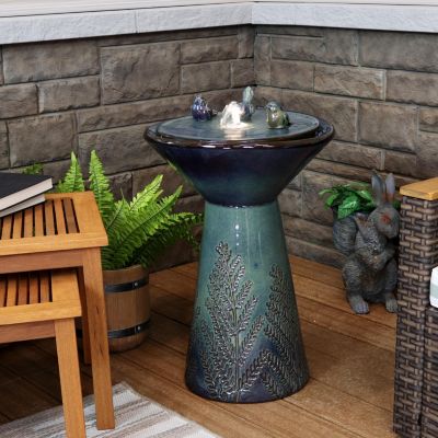 Gathering Birds Ceramic Outdoor Fountain with LED Lights