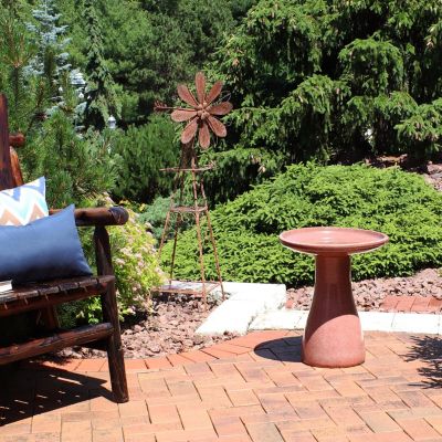 21" H Ceramic Bird Bath for Outside - Hand-Painted Outdoor Bird Bath Bowl, UV/Frost-Resistant Finish - Lava - Classic Pedestal