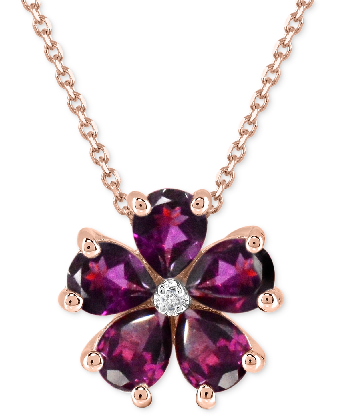 Rhodolite (3-1/2 ct. t.w.) & Diamond Accent Flower 18" Pendant Necklace in 14k Rose Gold-Plated Sterling Silver - Rhodolite