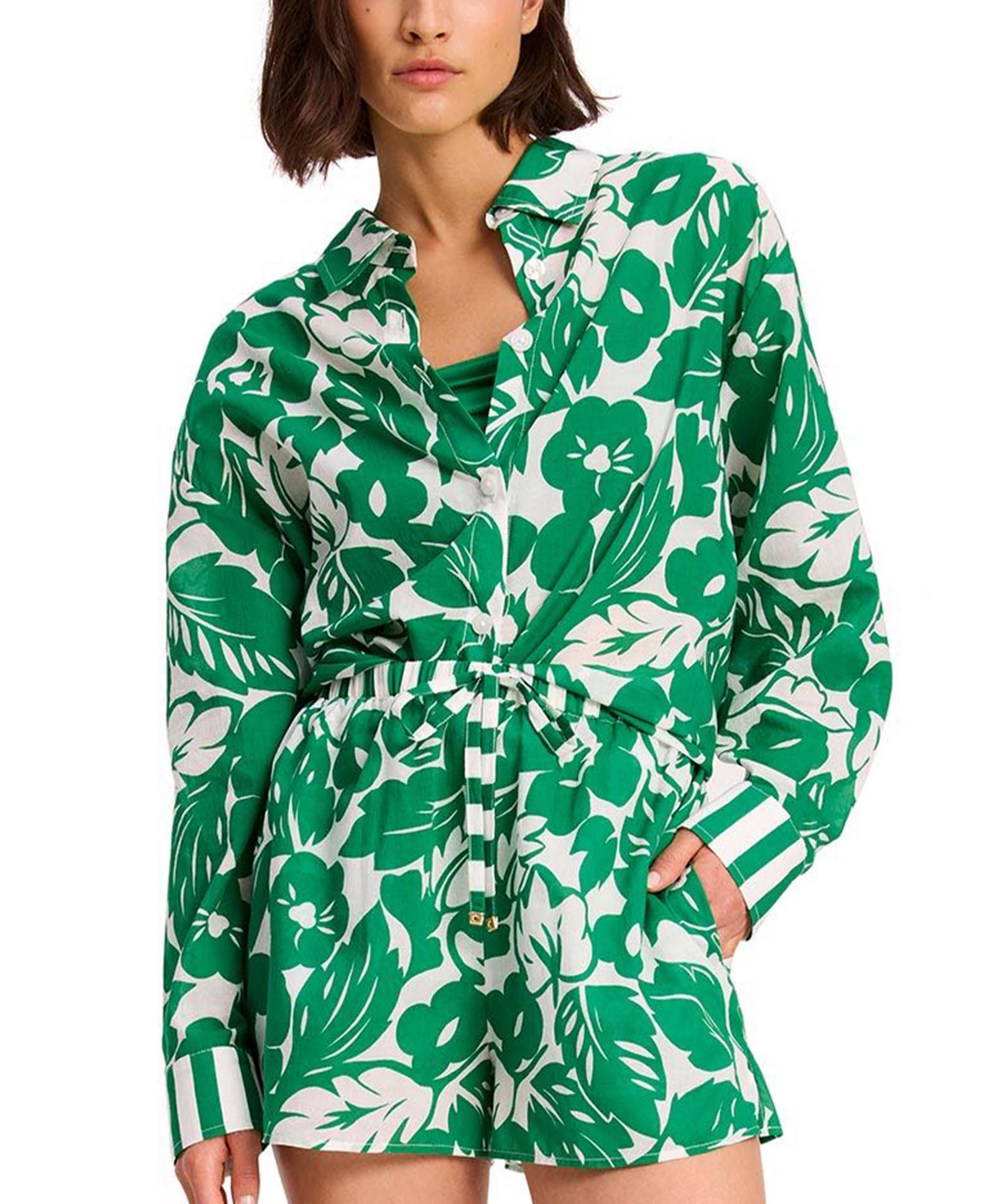 Shop Kate Spade Women's Printed Cotton Button-front Shirt In Forest Green