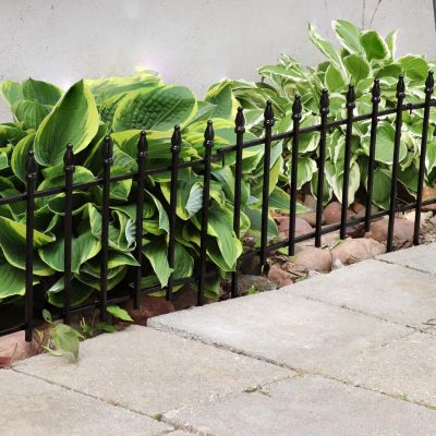 Roman Decorative Garden Fence Panels - Iron Border Fence - 22” W x 18” H Per Panel - Black - Set of 5 - 9' Length