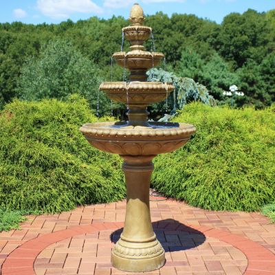 65"H Electric Resin and Concrete 4-Tier Eggshell Edge Outdoor Water Fountain with LED Lights