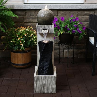 35"H Electric Polyresin Modern Artistry Column Outdoor Water Fountain with LED Lights