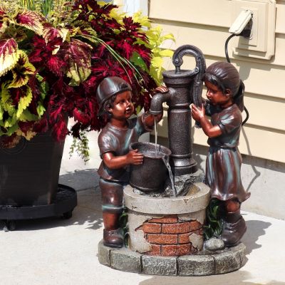 24-Inch Jack and Jill at Farmhouse Pump Outdoor Water Fountain - Electric Submersible Pump with Adjustable Flow