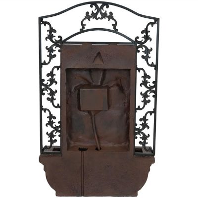 French Lily 33-Inch Polystone Outdoor Solar Wall Fountain - Iron Finish