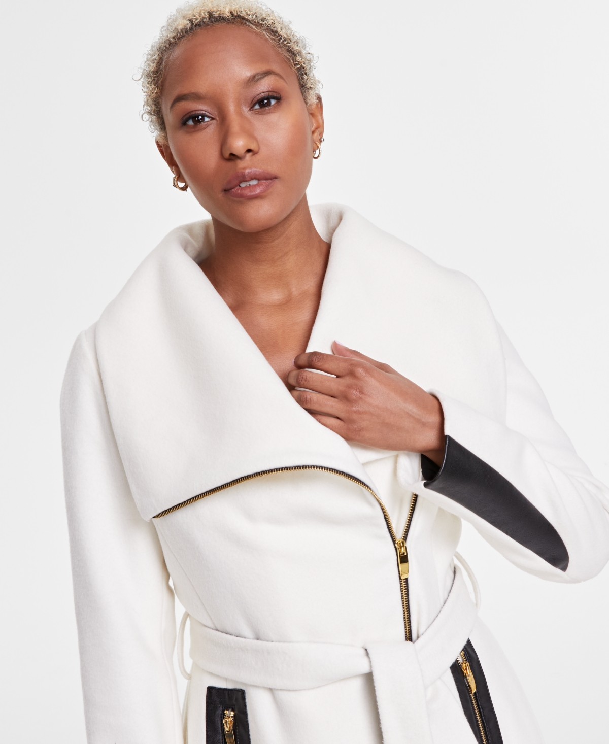 Via Spiga Women's Belted Faux-Fur-Collar Coat