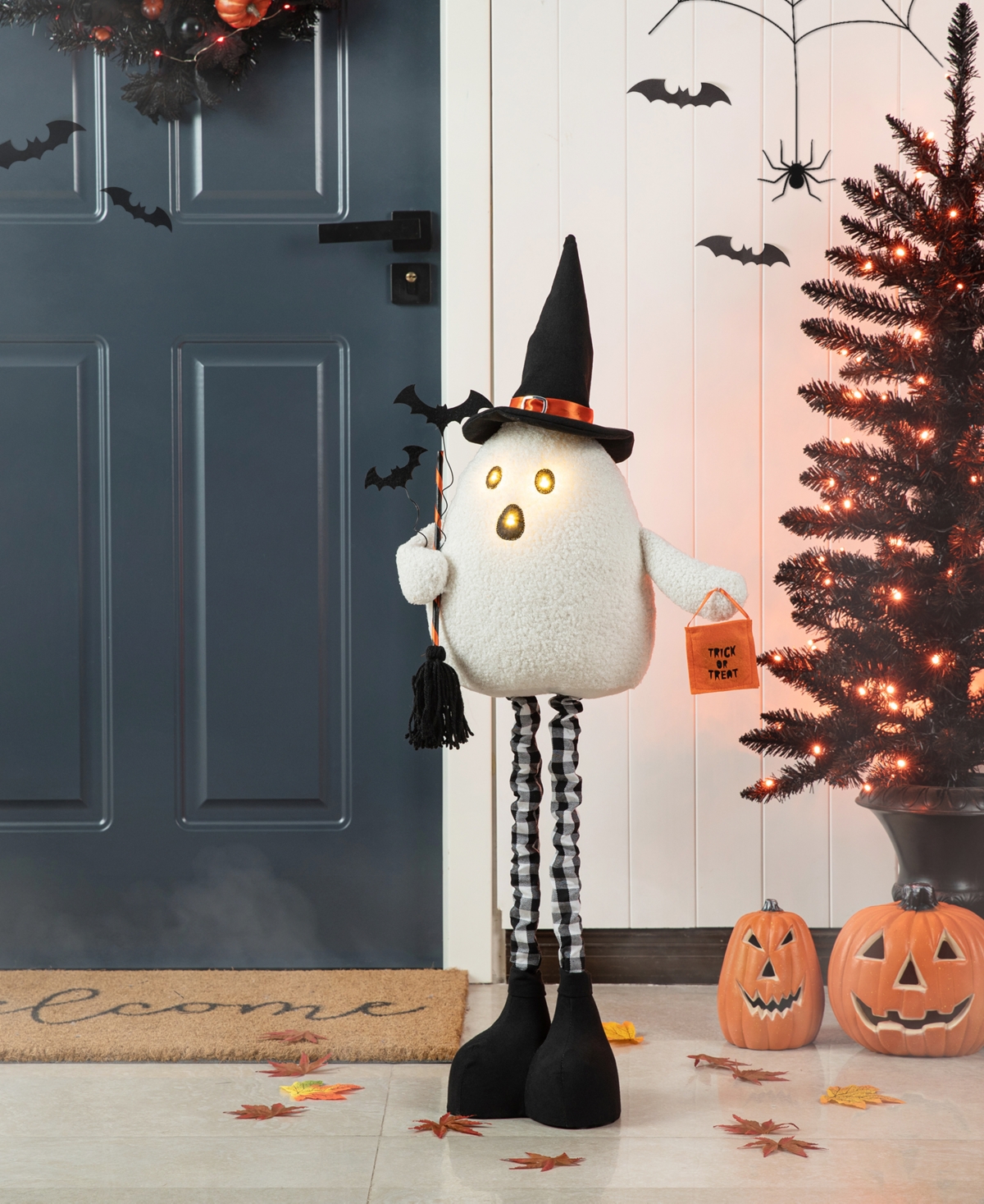 Glitzhome 38"h Lighted Halloween Fabric Ghost Standing Decor, With Telescoping Legs And Timer In Multi