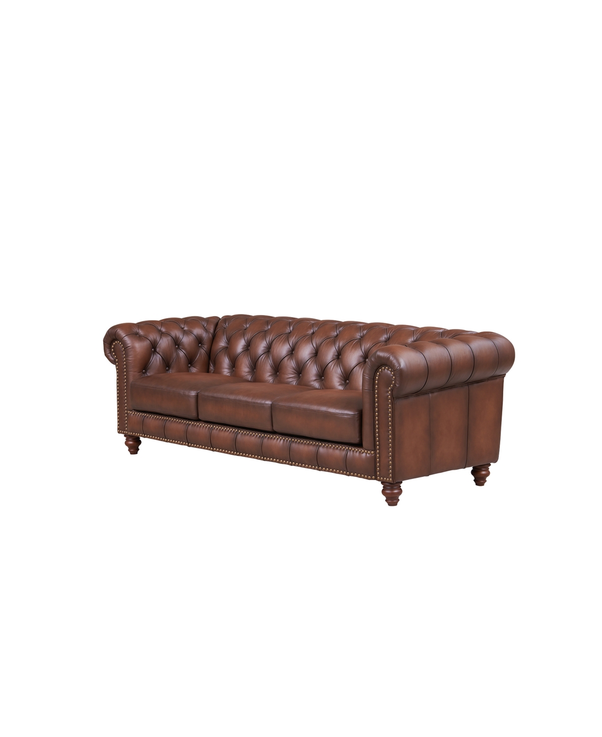 Hydeline Alton Bay 91" Top Grain Leather Sofa Couch In Caramel Brown