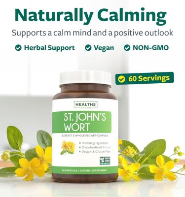 St Johns Wort Capsules, Powerful 900mcg Hypericin - Standardized Extract & Whole Herb Supplement, Health's Harmony, 60ct