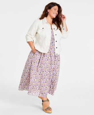 On 34th Trendy Plus Size Denim Trucker Jacket Corset Midi Dress Created For Macys In Pink