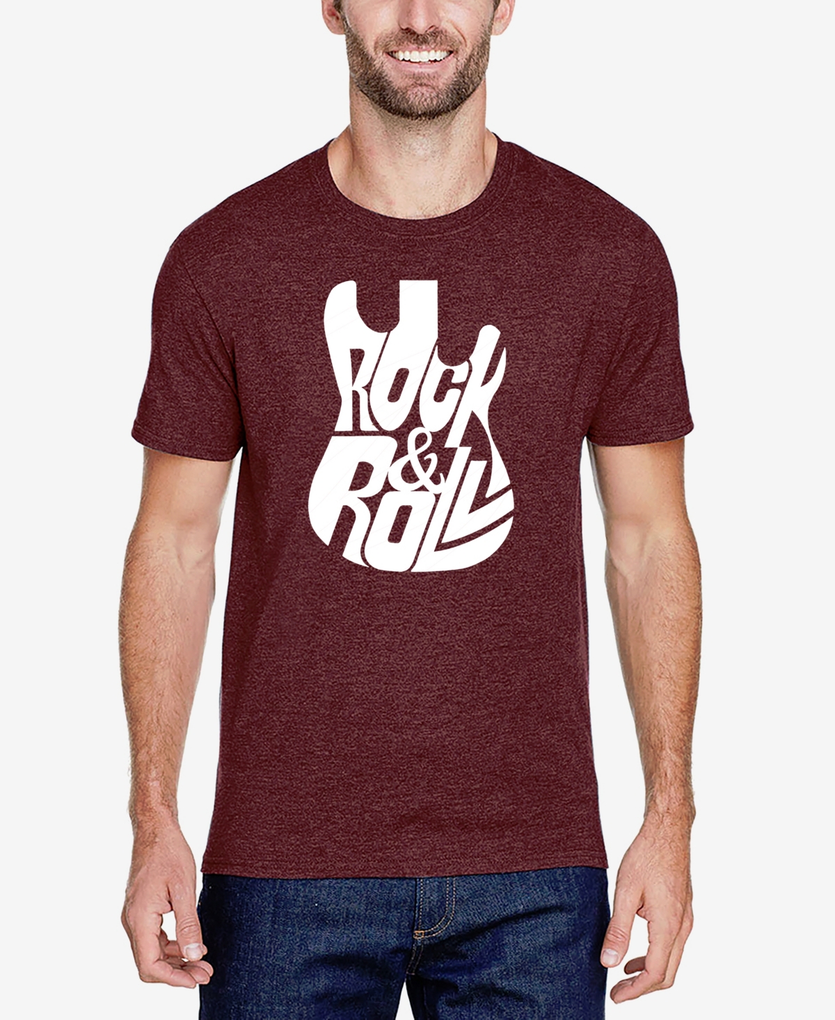 Rock And Roll Guitar - Men's Premium Blend Word Art T-Shirt - Burgundy