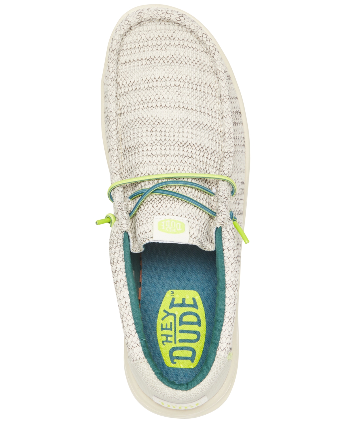 Shop Hey Dude Men's Wally H2o Mesh Slip-on Casual Mocassin Sneakers From Finish Line In White,lime Punch