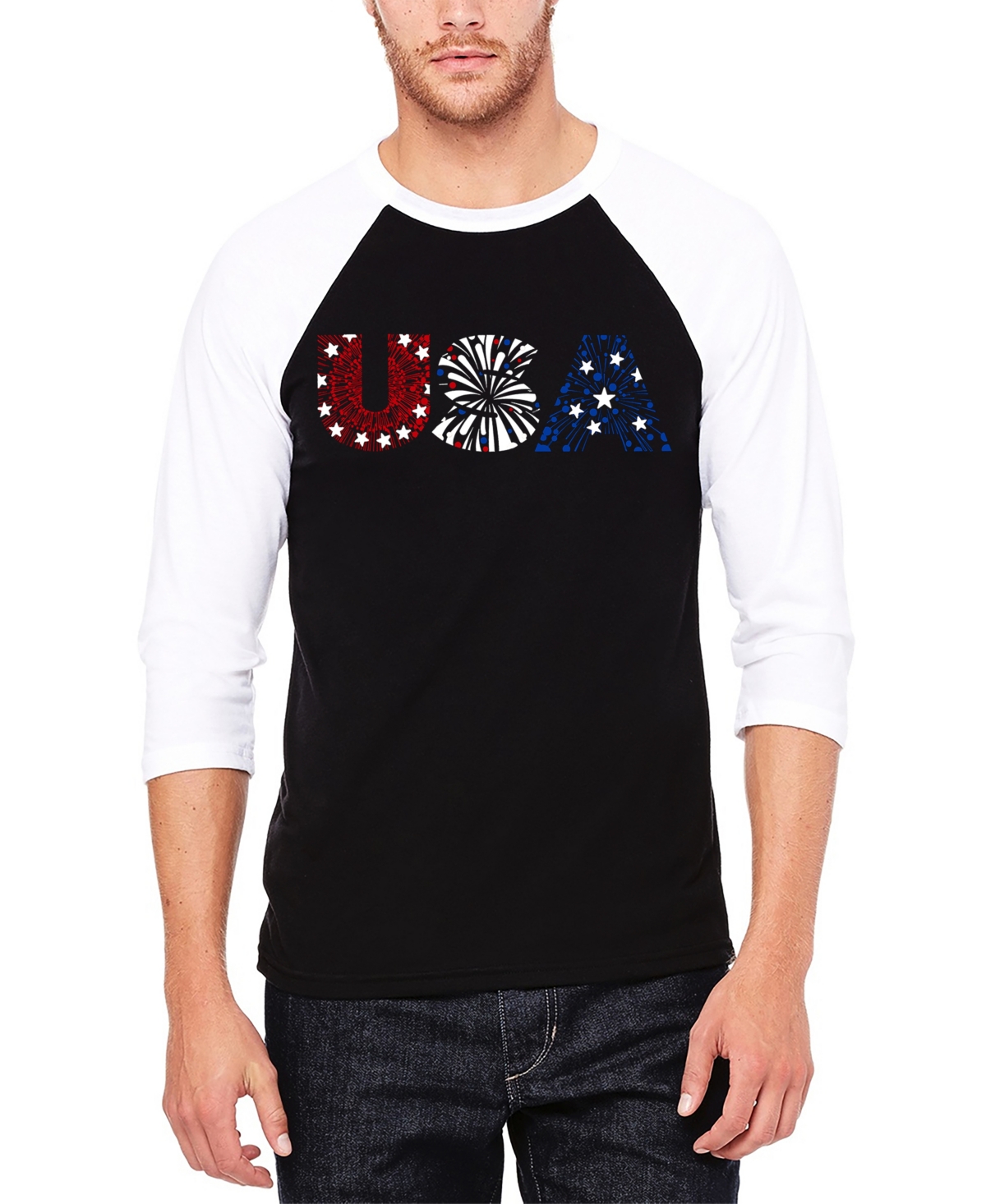 La Pop Art Usa Fireworks - Men's Raglan Baseball Word Art T-Shirt
