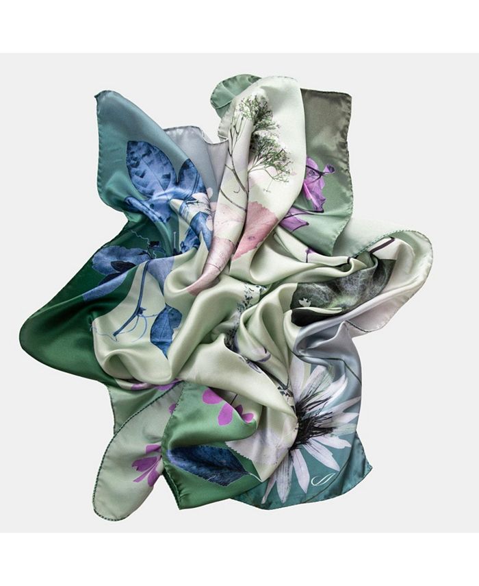 Foulard En Soie 100% – Roulotté Main – 78 Cm 25g – Bleu – Vintage