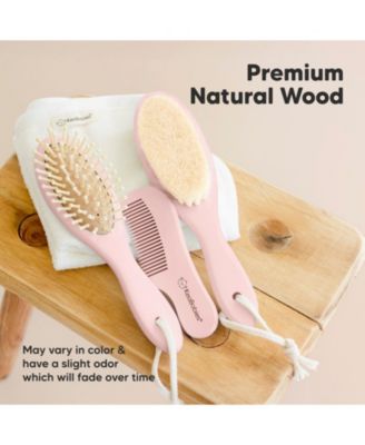 Baby Hair Brush and Comb Set, Oval Wooden Baby Brush Set for Newborns, Infant, Toddler Grooming Kit