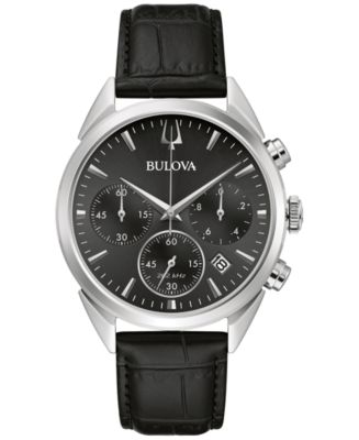 Bulova Men s Chronograph High Precision Black Leather Strap Watch 42mm Macy s