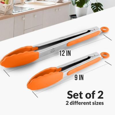 Stainless Steel Kitchen Tongs with Silicone Tips - Set of 2