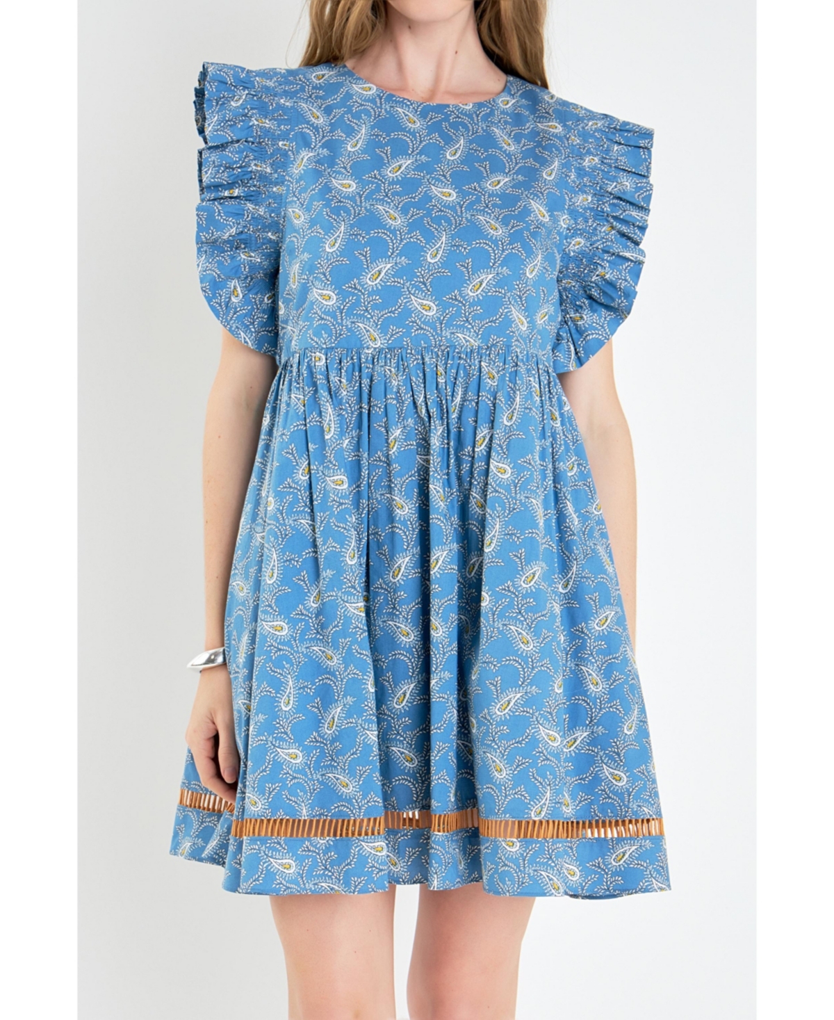 Women's Paisley Print Ruffle Sleeve Mini Dress - Blue multi
