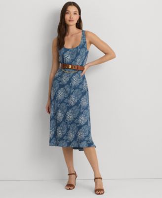 【Lauren Ralph Lauren】Belted Crepe Sleeveless Dress Lauren Ralph Lauren Women's Floral Belted Crepe Sleeveless