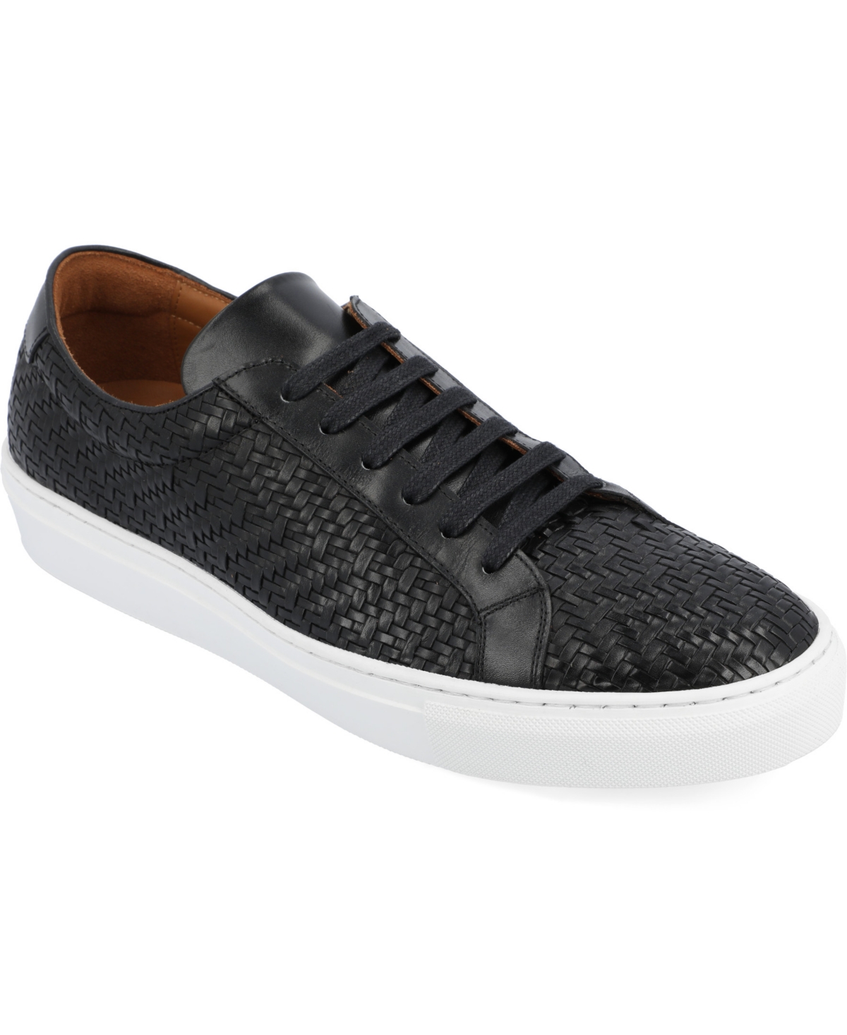 Men's Woven Handcrafted Leather Low Top Lace-up Sneaker - Black Wove